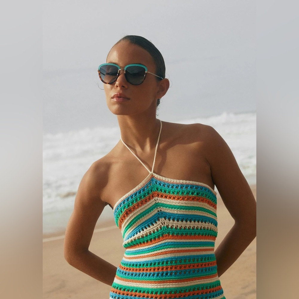 MANGO MNG Halter neck crochet crop top boho retro Coachella
